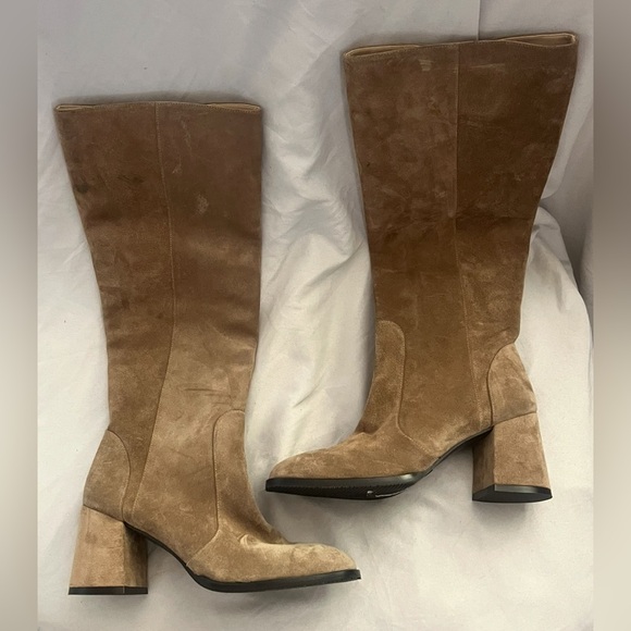 Stuart Weitzman Flared Block Heel Brown Suede Knee Boots $895 8.5 B - Picture 7 of 7